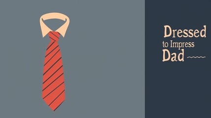 A sleek and minimalistic flat graphic featuring a necktie with the words Dressed to Impress Dad imprinted on it. The tie exudes elegance and sophistication.
