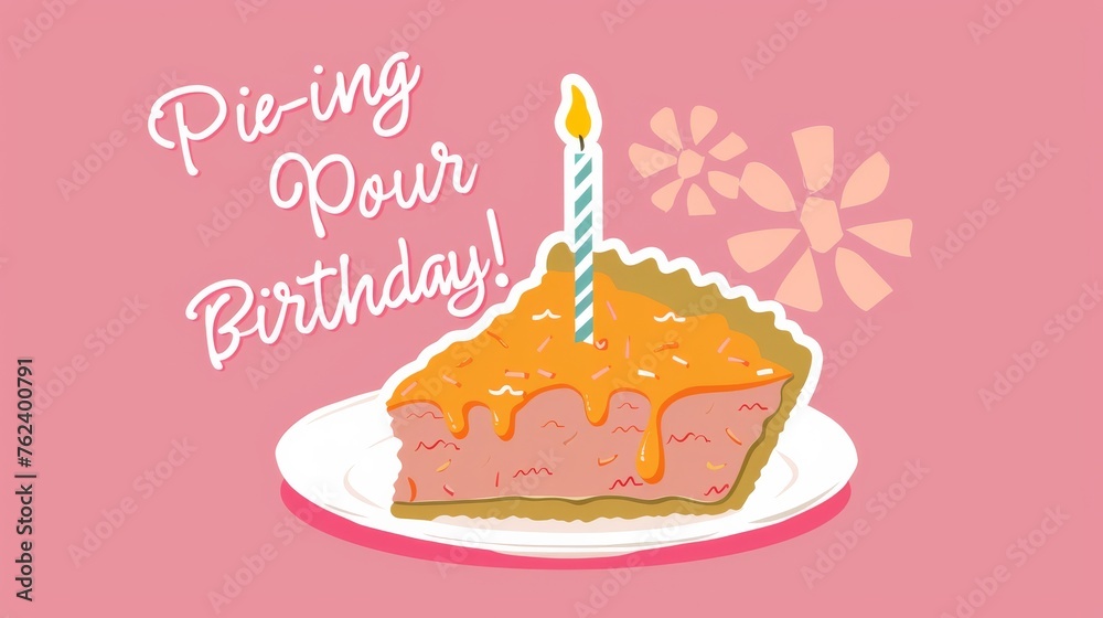 Poster a slice of pie with a candle on it and the words pieing pour birthday written below it