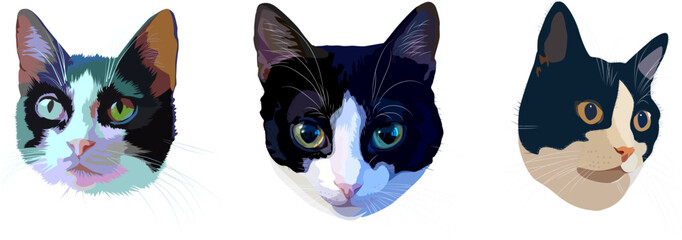 Portraits of cats. Cute pets. Vector illustration.