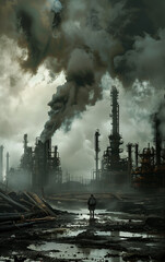 toxic wasteland near factory - obrazy, fototapety, plakaty