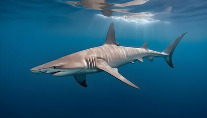 A Hammerhead Shark With Its Distinctive Dorsal Fin Upscaled 2 - obrazy, fototapety, plakaty