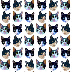 Domestic cats pattern. Cute drawing to print.