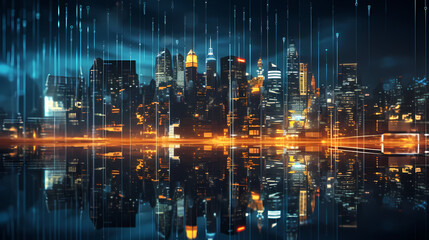 Smart city and connection abstract polygon pattern with speed line light, big data connection technology concept