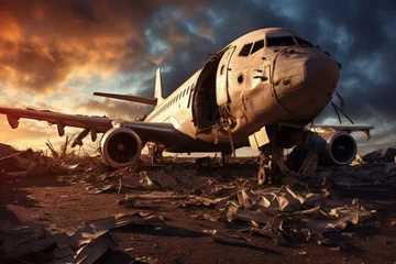 Photo sur Plexiglas Ancien avion Forsaken Ruined old airplane. Abandoned travel plane broken aviation. Generate Ai