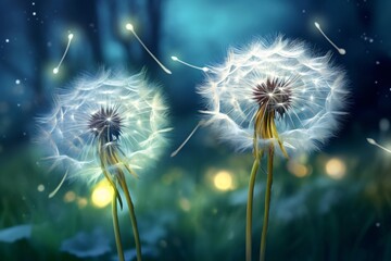 a close up of dandelions