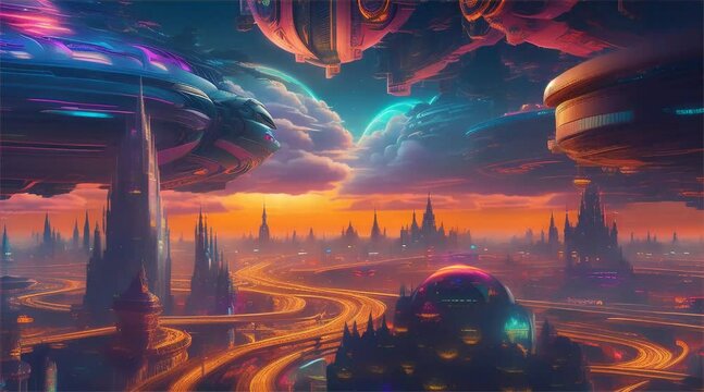 Fantasy city floating in the sky, dreamy cloudscape, digital fantasy art