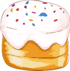 Easter baked goods. Easter cake. Vector illustration of Easter baked goods decorated with icing and confectionery sprinkles. Festive baked good exudes the joy and celebration of Easter holiday.