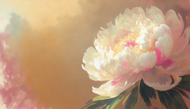 Illustration of delicate and beautiful white peonies.