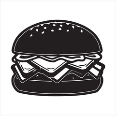 hamburger , black isolated silhouette, Fast food icon. Vector illustration, Burger vector silhouette illustration, Burger Food vector, Restaurant Burger silhouette illustration black color