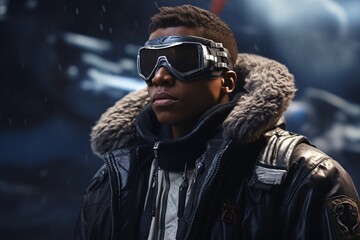 a man wearing goggles and a jacket - obrazy, fototapety, plakaty