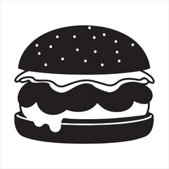 hamburger , black isolated silhouette, Fast food icon. Vector illustration, Burger vector silhouette illustration, Burger Food vector, Restaurant Burger silhouette illustration black color