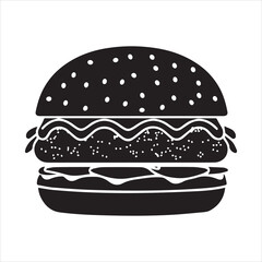 hamburger , black isolated silhouette, Fast food icon. Vector illustration, Burger vector silhouette illustration, Burger Food vector, Restaurant Burger silhouette illustration black color