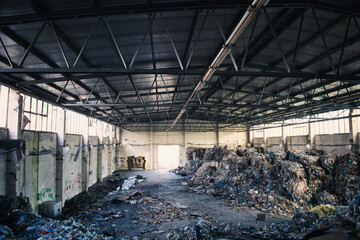 Mountain of Garbage in Warehouse - Lagerhalle - Müll - Concept - Background - Ecology -...