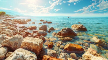beau paysage marin avec eau bleue et pierres