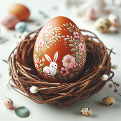 An egg painted flower and rabbit pattern for Easter day