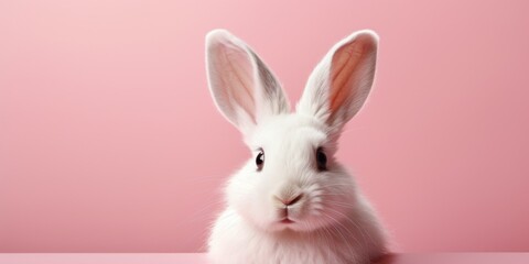 white rabbit with pink ribbon