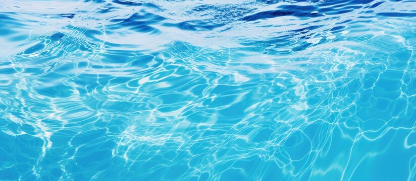 A close up of the electric blue water in a swimming pool, resembling a painting with intricate patterns created by wind waves, mimicking the oceans fluidity