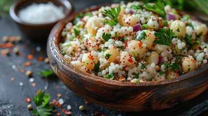 Sabudana Khichdi, a traditional fasting recipe consumed during Navratri, Ekadashi, or Ganesh Chaturthi, captured in a mouth-watering photograph with ample space for text.