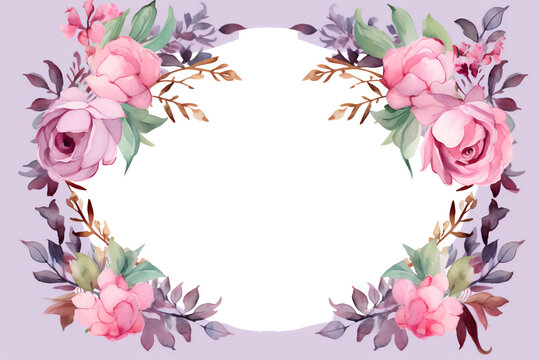 Frame with beautiful flowers in watercolor illustration style.
