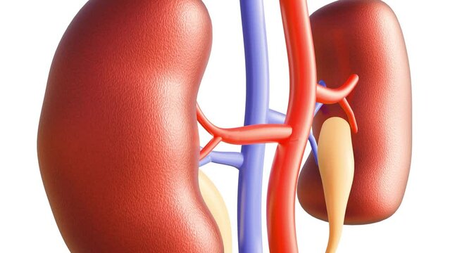 3d animation of Isolated human kidney or renal capsule in the white background 