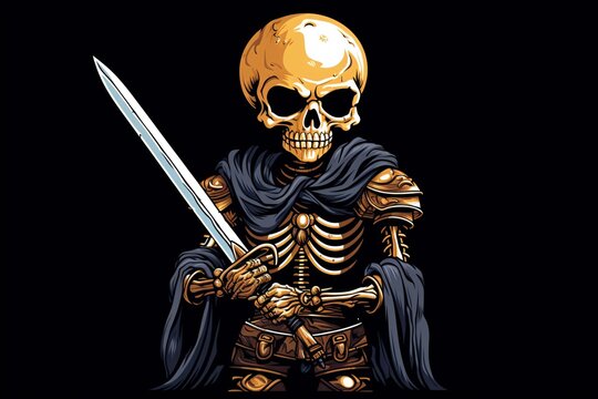 a cartoon of a skeleton holding a sword