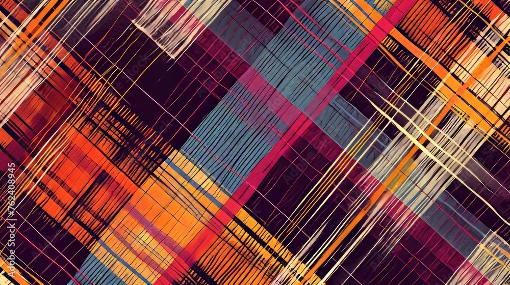 Poster generative ai tiny repeating plaid textile pattern, intricate lines, rich colors, seamless design, d