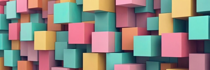 Abstract bright geometric pastel colors colored 3d gloss texture wall with squares and rectangles background banner illustration panorama long, textured wallpaper