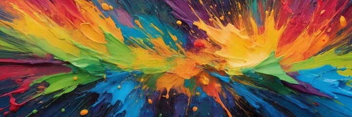 oil daub rough colorful bold rainbow color explosion painting texture, with oil brushstroke, knife paint on canvas - Artistic background illustration - obrazy, fototapety, plakaty
