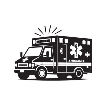 Captivating Ambulance Illustration Showcase - Portraying the Heroic Efforts of Emergency Responders - Minimallest Ambulance Black Vector
