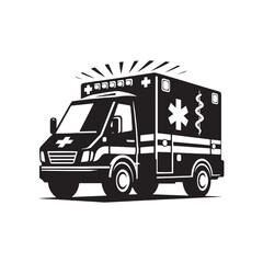 Enigmatic Ambulance Vector Extravaganza - Conveying Urgency and Speed in Every Shadow with Ambulance Illustration - Minimallest Ambulance Black Vector

