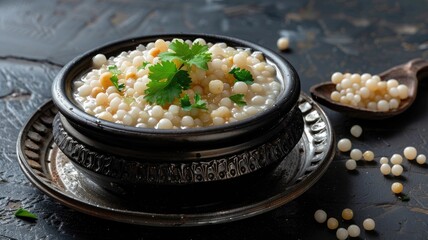 Sabudana Khichdi, a traditional fasting recipe consumed during Navratri, Ekadashi, or Ganesh Chaturthi, captured in a mouth-watering photograph with ample space for text.
