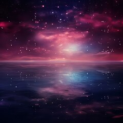 A black sky burgundy background light water and stars