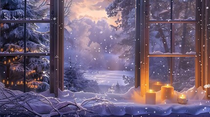 Enter a serene sanctuary, where pastel tones and flickering candles create a haven of tranquility. Outside, winter's embrace awaits, with snow-covered landscapes painting a picture
