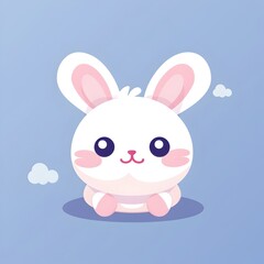 Adorable Bunny Plush Surrounded by Dreamy Clouds in Blue Sky