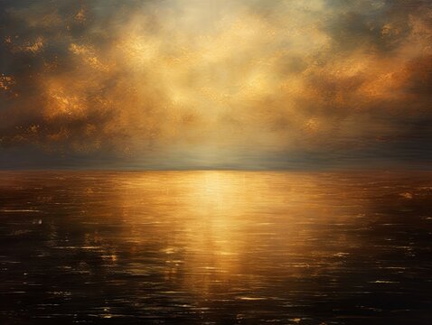A black sky gold background light water and stars