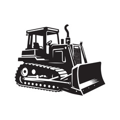 Dynamic Bulldozer Set of Silhouette - Shaping the Landscape of Progress with Bulldozer Illustration - Minimallest Bulldozer Black Vector  © Vista