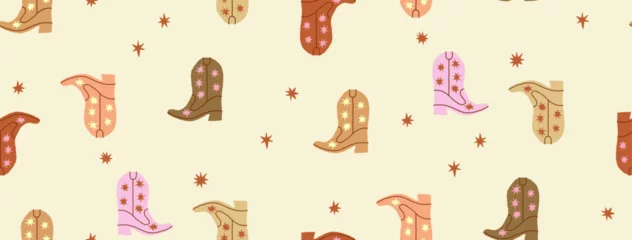 Wild west colorful cowgirl boots seamless pattern. Boho hand drawn background © NKTN
