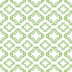 Hand-drawn watercolor illustration. Seamless pattern with green leaves and branches. Geometric pattern for background
