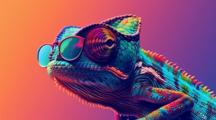 Colorful Chameleon With Sunglasses