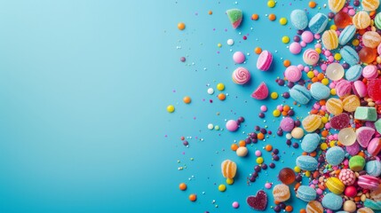 Colorful Candy and Sprinkles on Blue Background