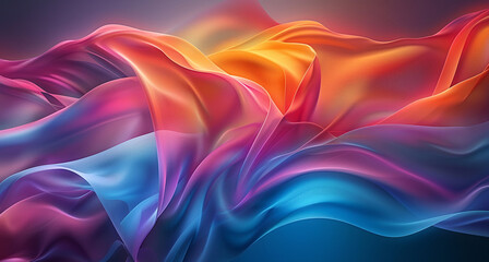 Satin-like fabric flowing in vibrant hues of pink, blue, and orange