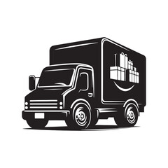 Artistic Delivery Truck Set of Silhouette - Echoing the Rhythm of Urban Logistics with Courier Truck Shadows - Minimallest Delivery Truck Vector