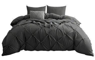 Luxe Grey Bedding Ensemble: 7-Piece Queen Set Isolated on Transparent background.