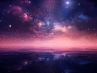 A black sky magenta background light water and stars - obrazy, fototapety, plakaty