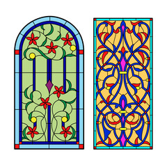 Gothic windows. Vintage frames. Church stained-glass windows - 762414158