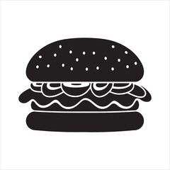 hamburger , black isolated silhouette, Fast food icon. Vector illustration, Burger vector silhouette illustration, Burger Food vector, Restaurant Burger silhouette illustration black color