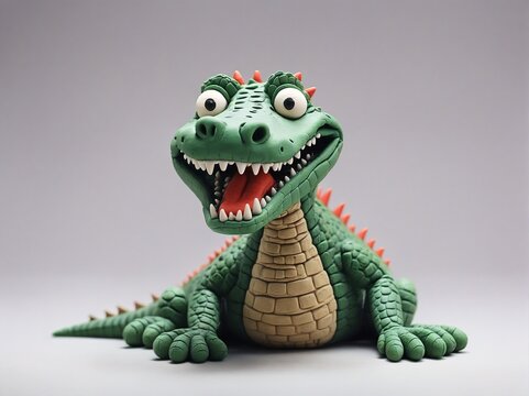A vibrant green toy alligator with its mouth wide open, showcasing its sharp teeth and playful expression