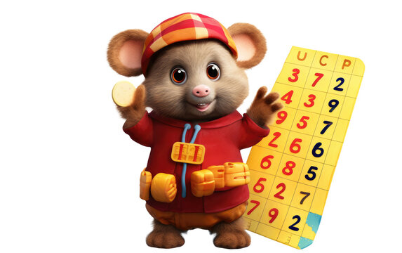 Math Adventures with Rasta Mouse, Exploring Numbers with Rasta Mouse , Rasta mouse Character Math Isolated on Transparent background.