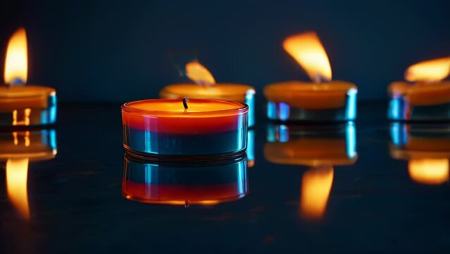 Burning candles floating on the surface of the water