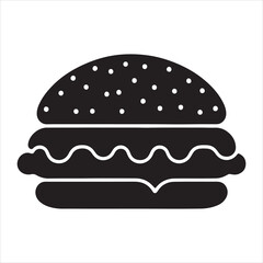 hamburger , black isolated silhouette, Fast food icon. Vector illustration, Burger vector silhouette illustration, Burger Food vector, Restaurant Burger silhouette illustration black color